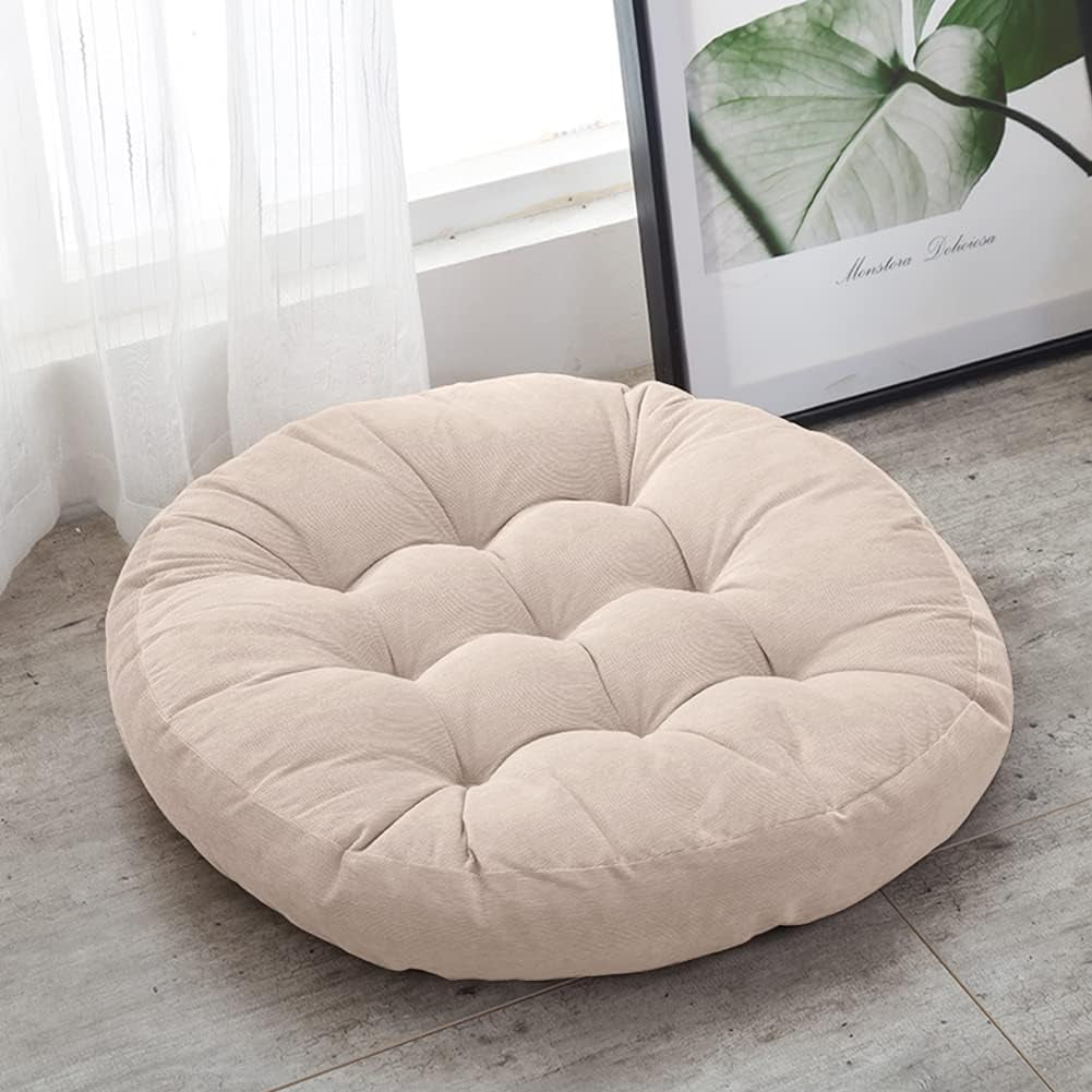round Office Chair Cushions 22X22 Inch Outdoor Seat Pads Set of 2 Throw Floor Pillows for Adults Sitting Patio Garden, Beige