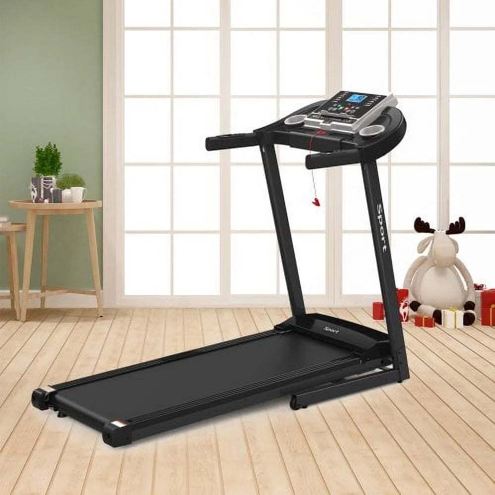 "Electric Exercise Treadmills on Sale, 55"" X 26"" X 48"" Smart Folding Treadmill with MP3 Ipad/ Cup Holder, 12 Preset Program, Motorized Running Exercise Equipment for Home, Black"