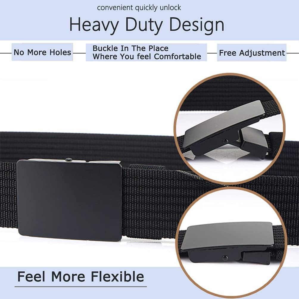 Men Nylon Web Belts - Metal Buckle, Fully Adjustable Belt Strap for Work, Easy Trim to Fit 28-49" Waist