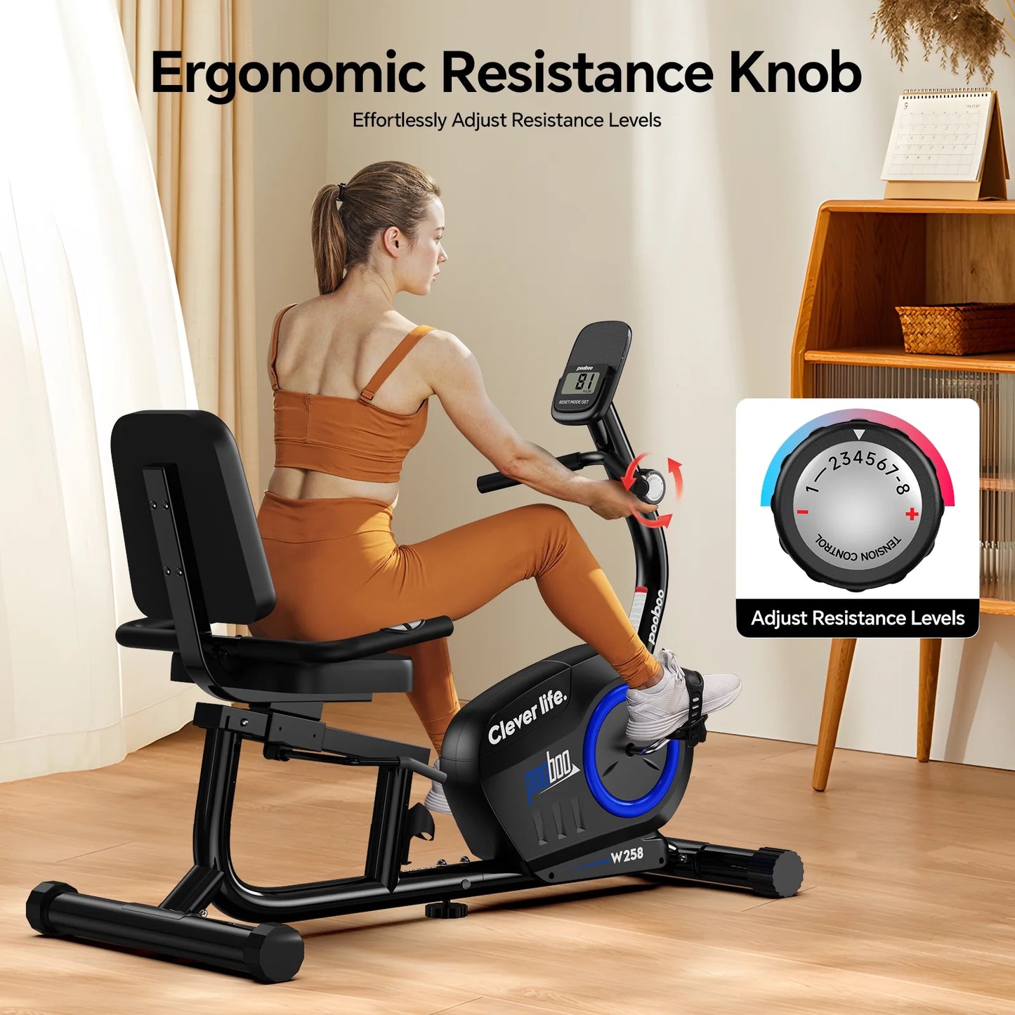 Recumbent Exercise Bikes Sit down Stationary Bicycle Magnetic Resistance Indoor Cycling Bike 380Lbs Capacity