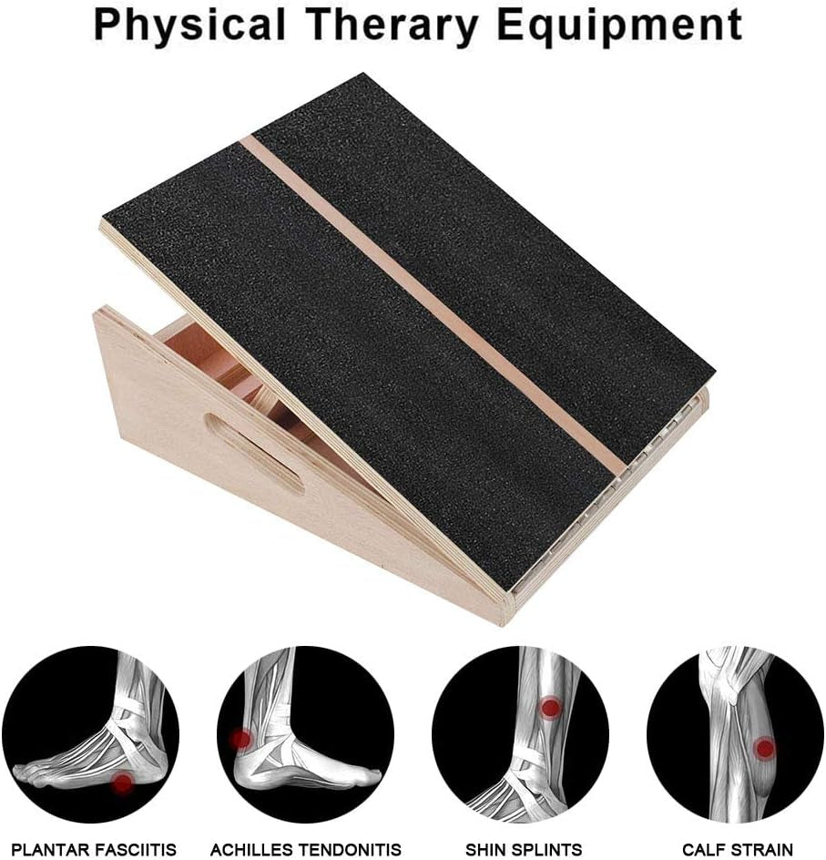 Professional Wooden Slant Board Calf Stretcher, Adjustable Incline Ankle Stretching Board, Extra Side Handle Design for Portability, 5 Positions Workout Board