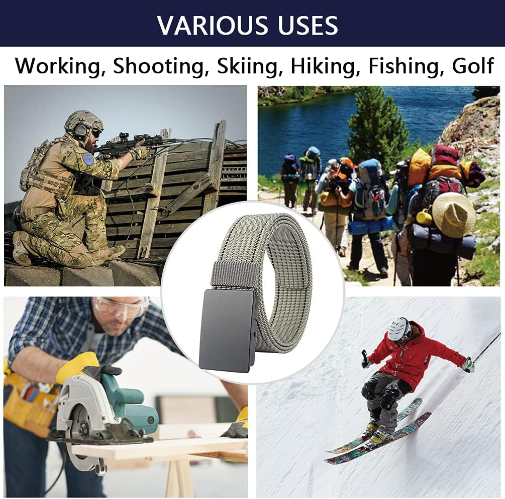 Men Nylon Web Belts - Metal Buckle, Fully Adjustable Belt Strap for Work, Easy Trim to Fit 28-49" Waist