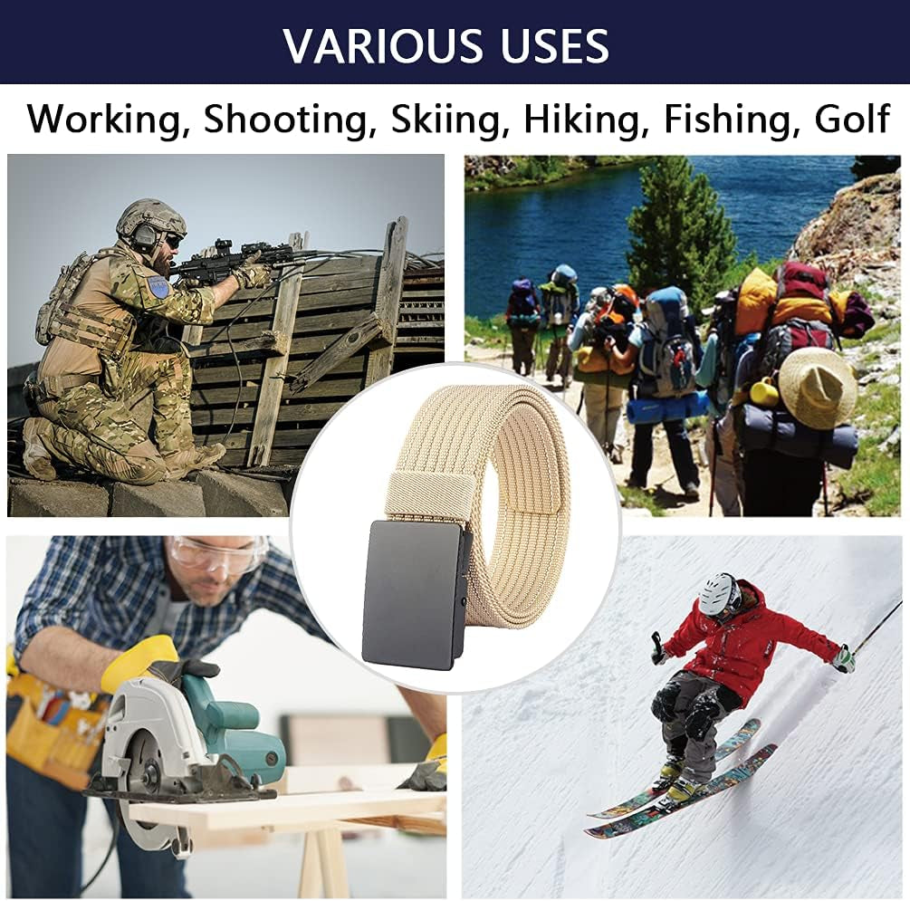 Men Nylon Web Belts - Metal Buckle, Fully Adjustable Belt Strap for Work, Easy Trim to Fit 28-49" Waist