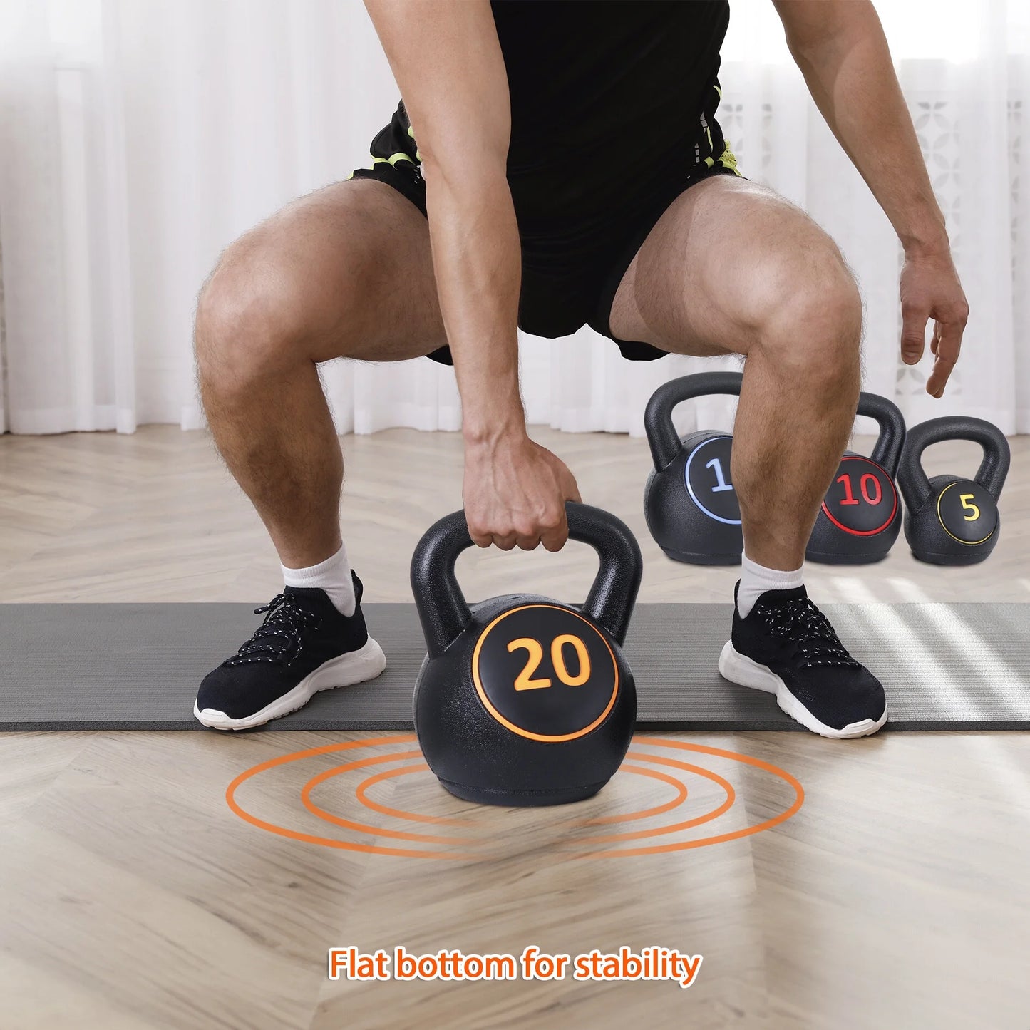 4 Piece Kettlebell Set - 5Lb 10Lb 15Lb 20Lb Workout Fitness Weight Set Wide Grap