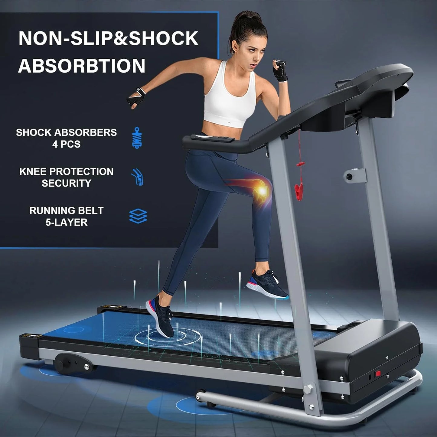 2.5HP Folding Treadmills for Home with Bluetooth & Incline, Portable Running Machine Electric Compact Treadmills Foldable for Exercise Home Gym Fitness Walking Jogging,Max Weight265Lb