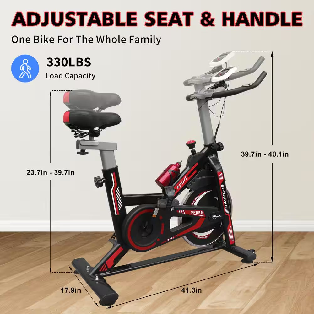 Black Red Steel Exercise Bike Cycling Bike with Comfortable Seat Cushion and LCD Display