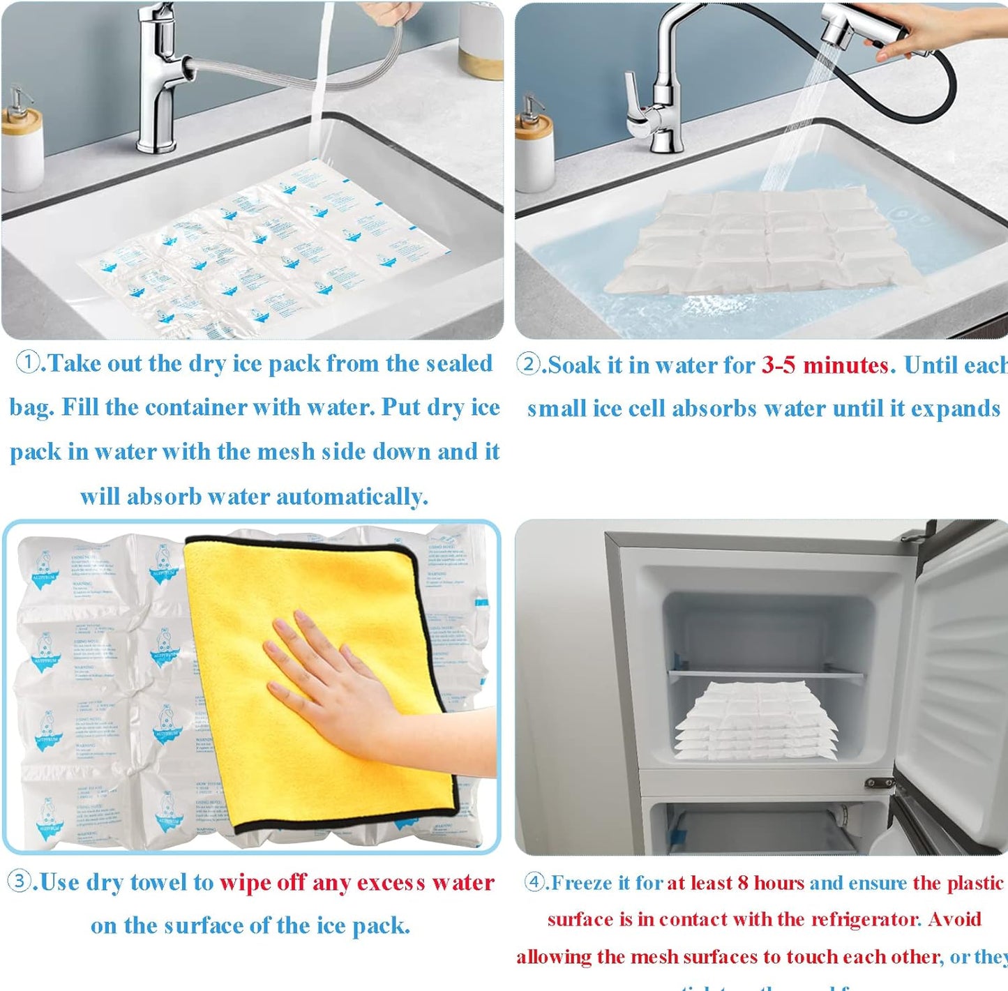 Dry Ice Packs for Shipping Frozen Food, 3 Sheets Reusable Cold Ice Packs for ...