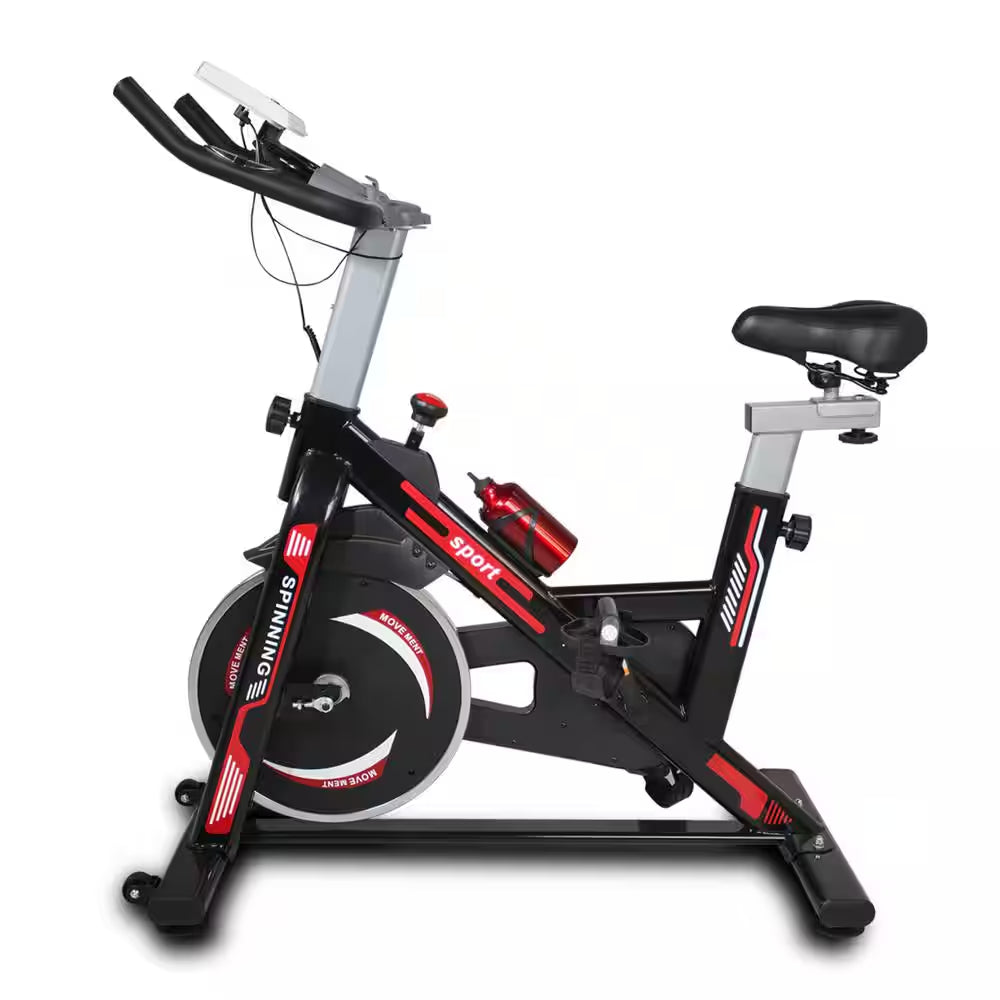Black Red Steel Exercise Bike Cycling Bike with Comfortable Seat Cushion and LCD Display