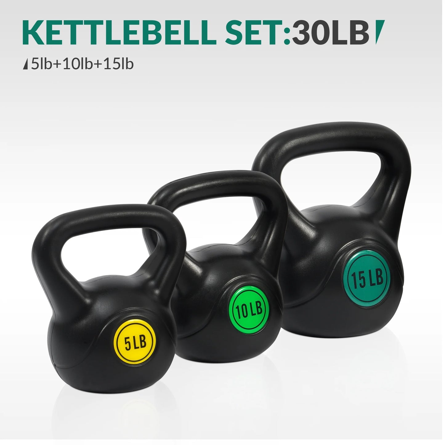 5 10 15Lbs Wide Grip Kettlebell, Black