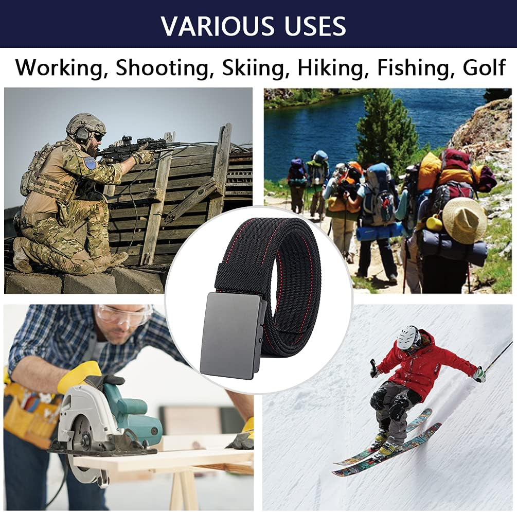 Men Nylon Web Belts - Metal Buckle, Fully Adjustable Belt Strap for Work, Easy Trim to Fit 28-49" Waist