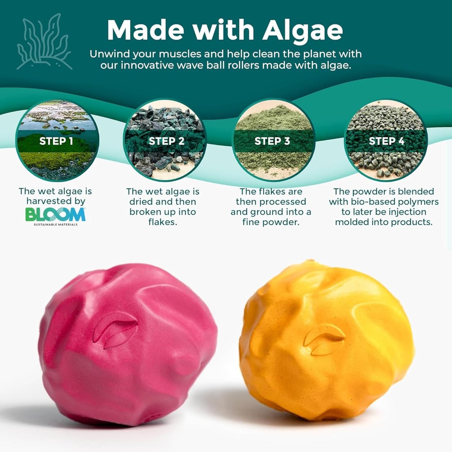 Wave Massage Ball Roller – Textured Lacrosse Ball for Plantar Fasciitis Relief, Muscle Knot Therapy, Myofascial Release – Travel Size Tool for Feet, Back Pain (Hot Pink and Gold) Pack of 2