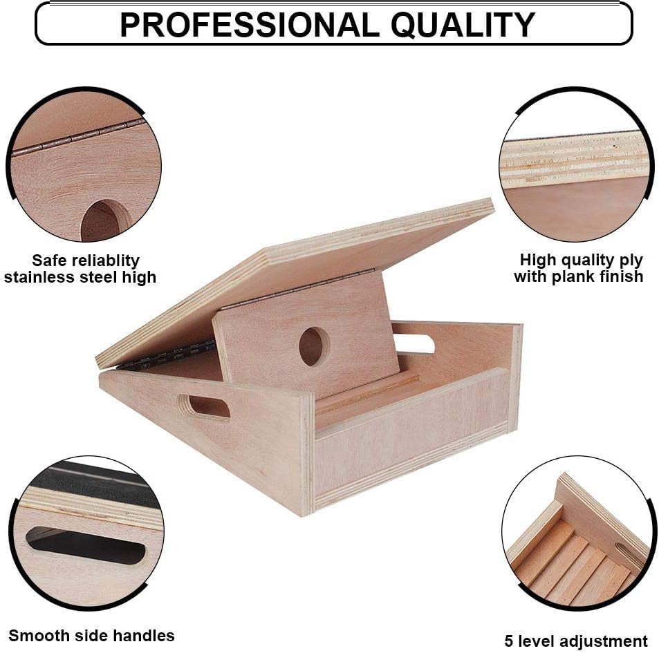 Professional Wooden Slant Board Calf Stretcher, Adjustable Incline Ankle Stretching Board, Extra Side Handle Design for Portability, 5 Positions Workout Board