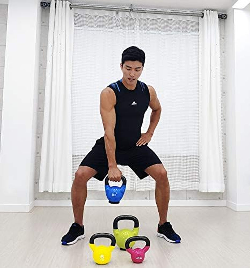 Vinyl Coated Kettlebells with Thick Rubber Base- Cast Iron Strength Training Fitness Weight Available: 10, 15, 20, 25 LBS