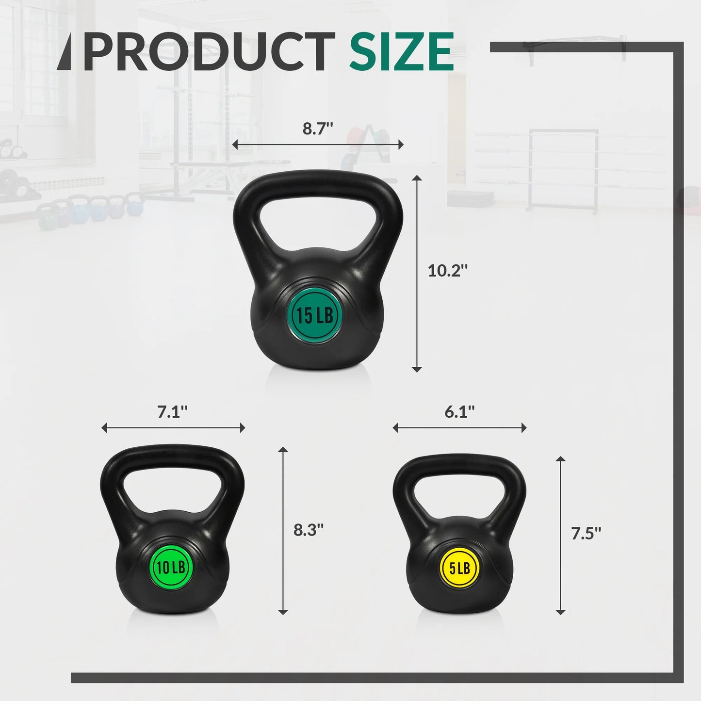 5 10 15Lbs Wide Grip Kettlebell, Black