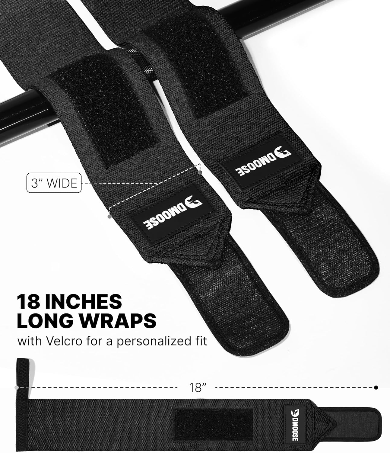 Wrist Wraps for Weightlifting 18" - Heavy Duty Gym Wrap with Hand Thumb Loop for Support & Pain Relief, USPA Approved Powerlifting, Weight Lifting Wrist Straps for Men & Women Work Out