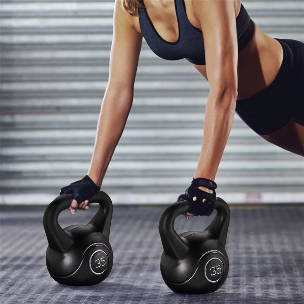 35 Lbs HDPE Coated Kettlebell, Black