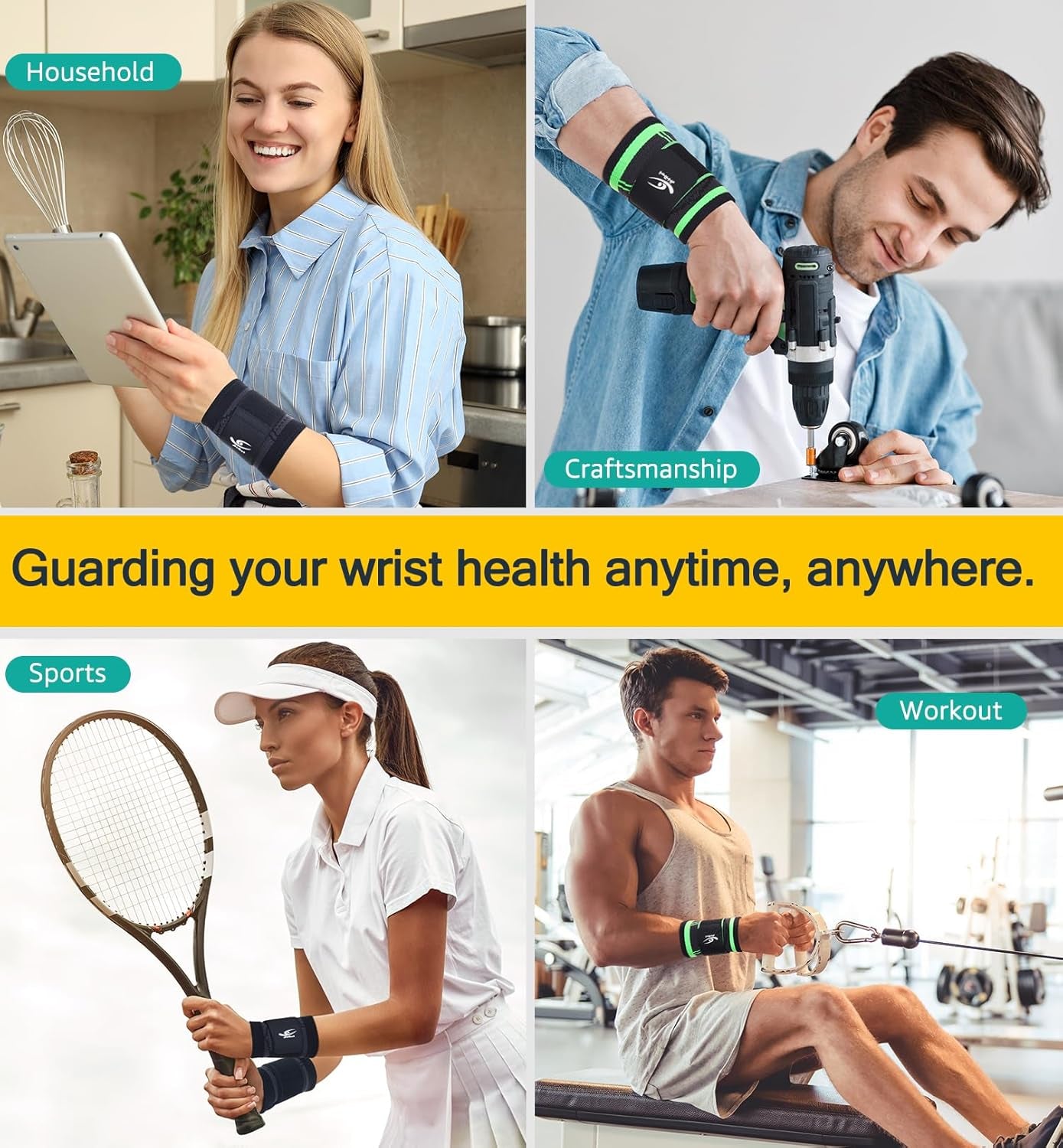 Wrist Brace/Wraps Wrist Compression Strap and Support for Work Fitness Weightlifting Sprains Tendonitis, Carpal Tunnel Arthritis, Pain Relief, Adjustable Wristbands 2 PACK (Black, M)