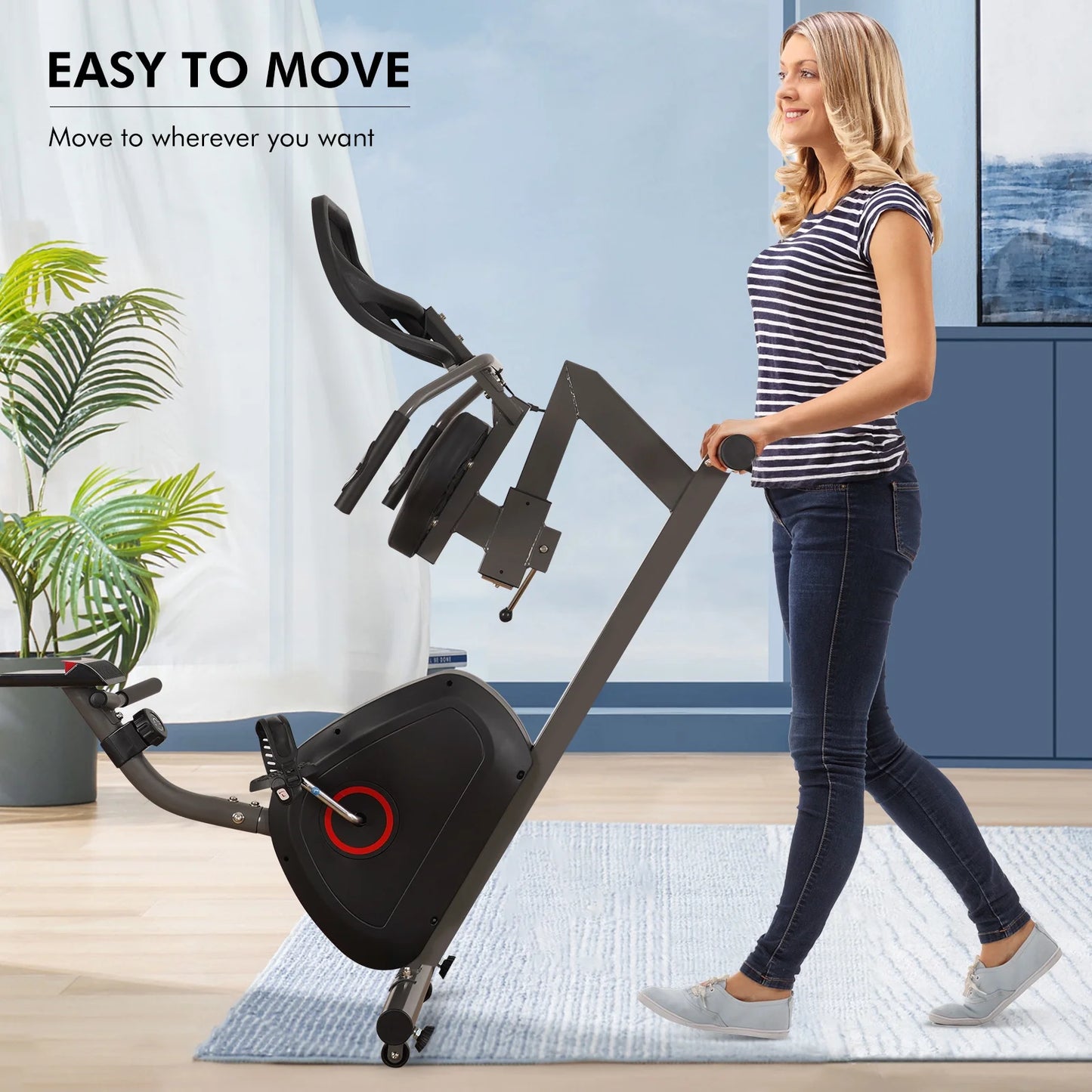 Recumbent Exercise Bike for Home Stationary Bike Sturdy Quiet 8 Levels Recumbent Bikes Large Comfortable Seat Heart Rate Handle & Ipad Holder for Gym Seniors Adults