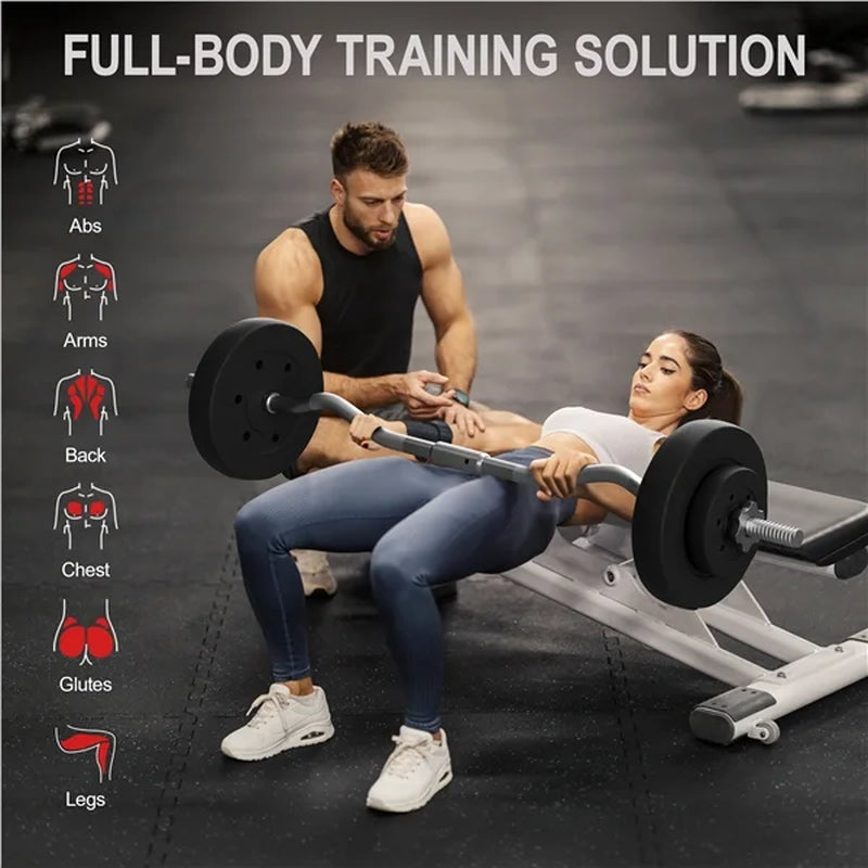 44 Lb Barbell Weight Set with Plates and Detachable Curl Bar, Black