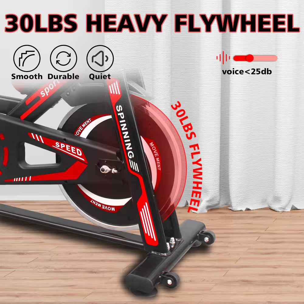 Black Red Steel Exercise Bike Cycling Bike with Comfortable Seat Cushion and LCD Display
