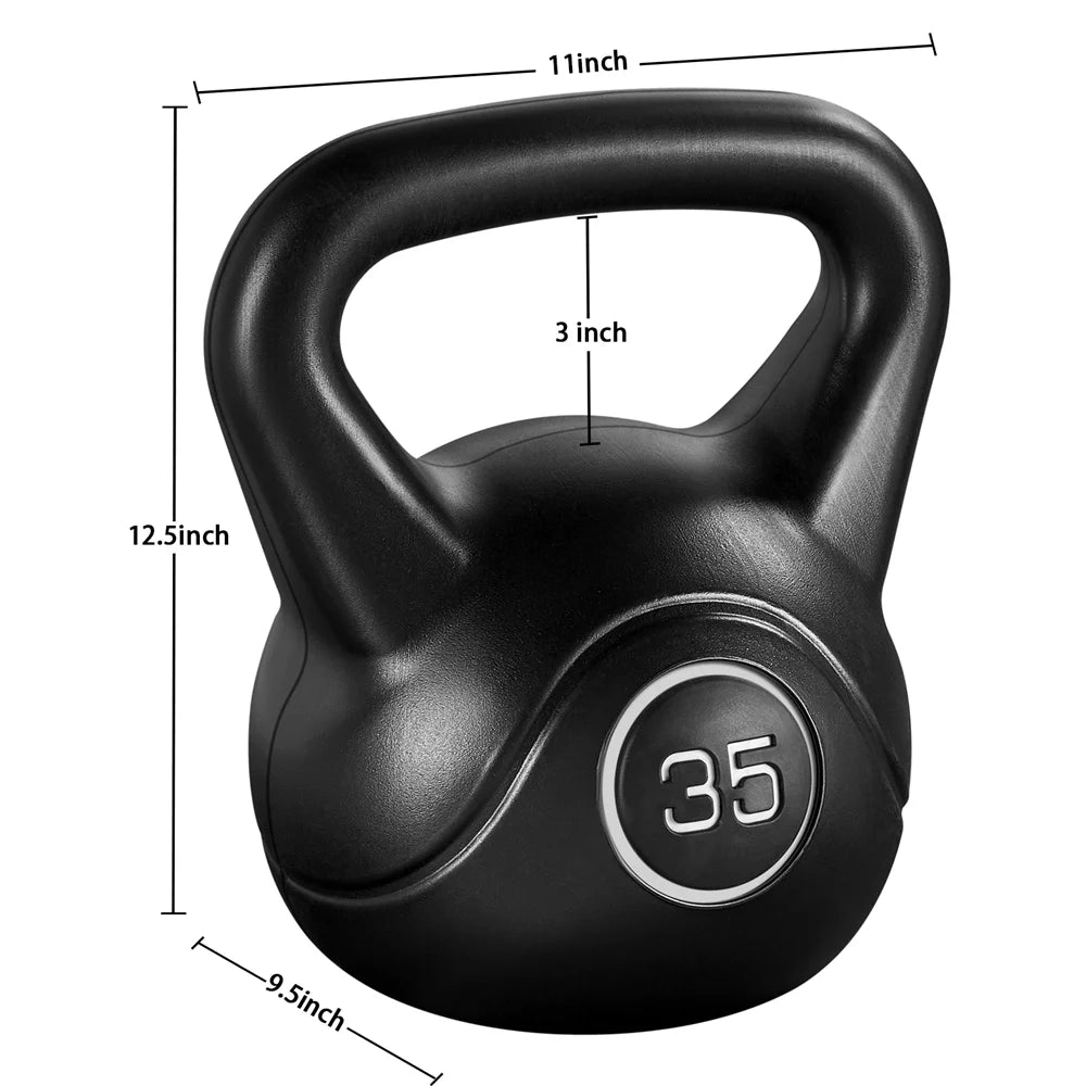 35 Lbs HDPE Coated Kettlebell, Black