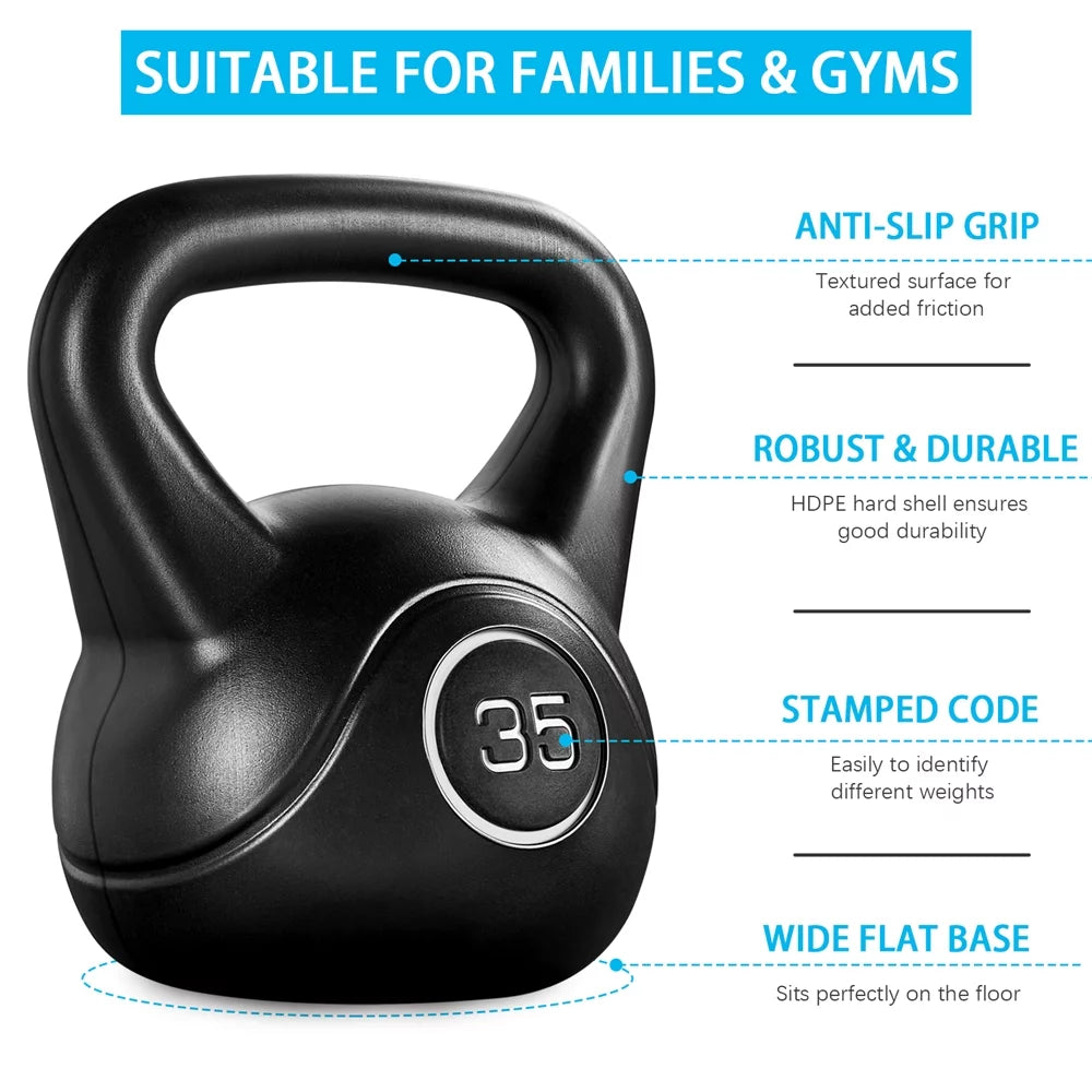 35 Lbs HDPE Coated Kettlebell, Black