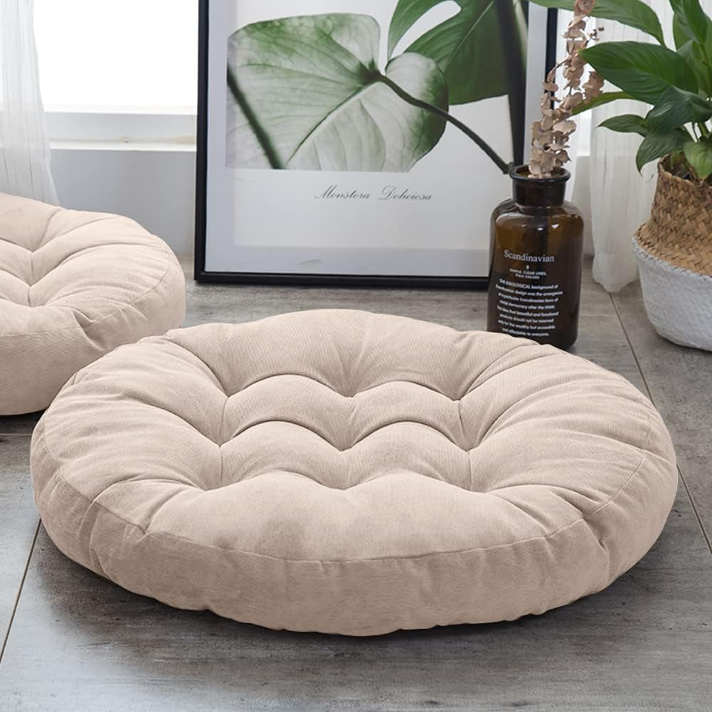 round Office Chair Cushions 22X22 Inch Outdoor Seat Pads Set of 2 Throw Floor Pillows for Adults Sitting Patio Garden, Beige