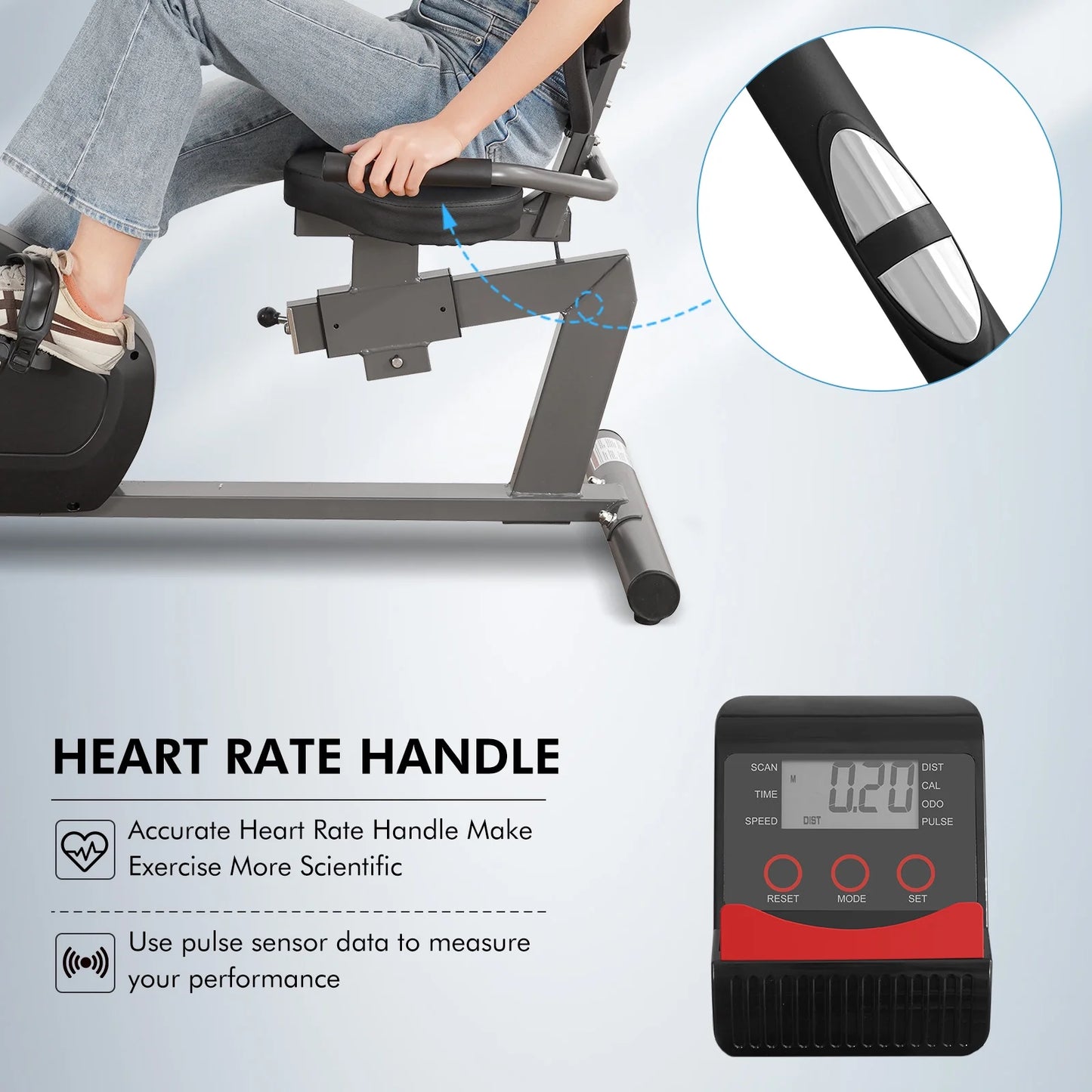 Recumbent Exercise Bike for Home Stationary Bike Sturdy Quiet 8 Levels Recumbent Bikes Large Comfortable Seat Heart Rate Handle & Ipad Holder for Gym Seniors Adults