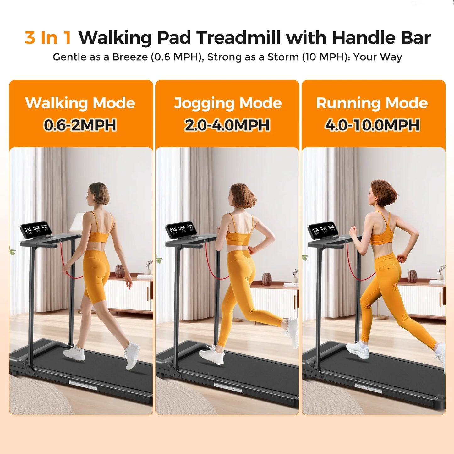 Portable Treadmills for Home Workouts Fitness,3.5Hp Walking Pad Treadmill with Handles,Compact Running Treadmill with LED Display,400Lbs