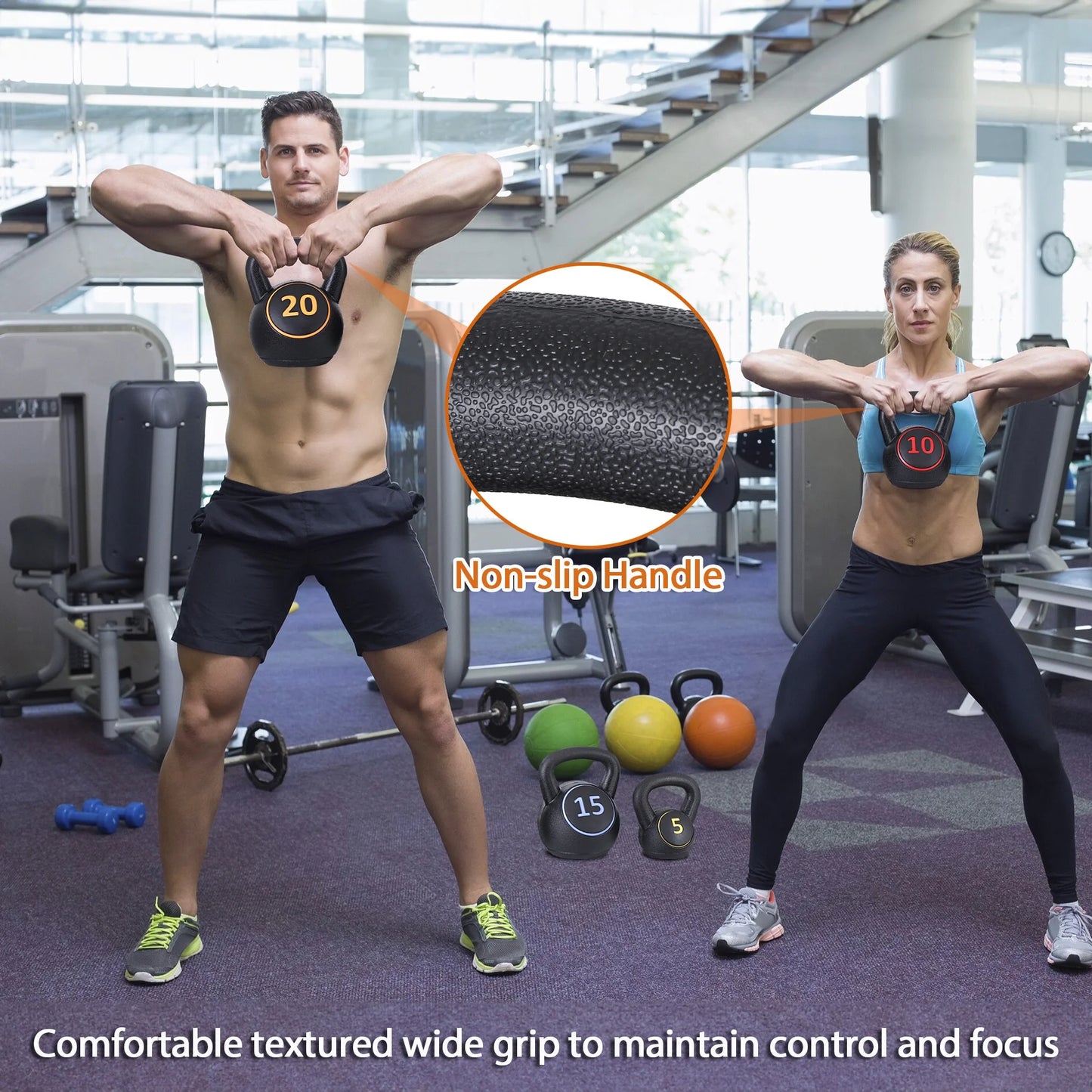4 Piece Kettlebell Set - 5Lb 10Lb 15Lb 20Lb Workout Fitness Weight Set Wide Grap