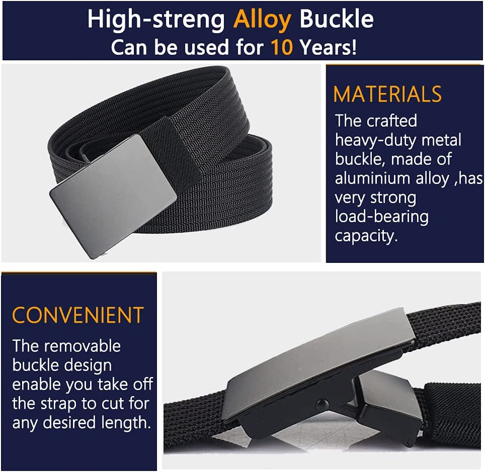 Men Nylon Web Belts - Metal Buckle, Fully Adjustable Belt Strap for Work, Easy Trim to Fit 28-49" Waist