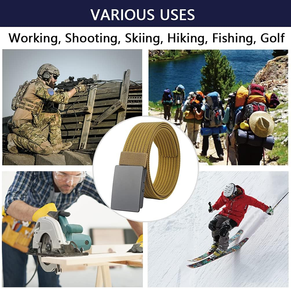 Men Nylon Web Belts - Metal Buckle, Fully Adjustable Belt Strap for Work, Easy Trim to Fit 28-49" Waist
