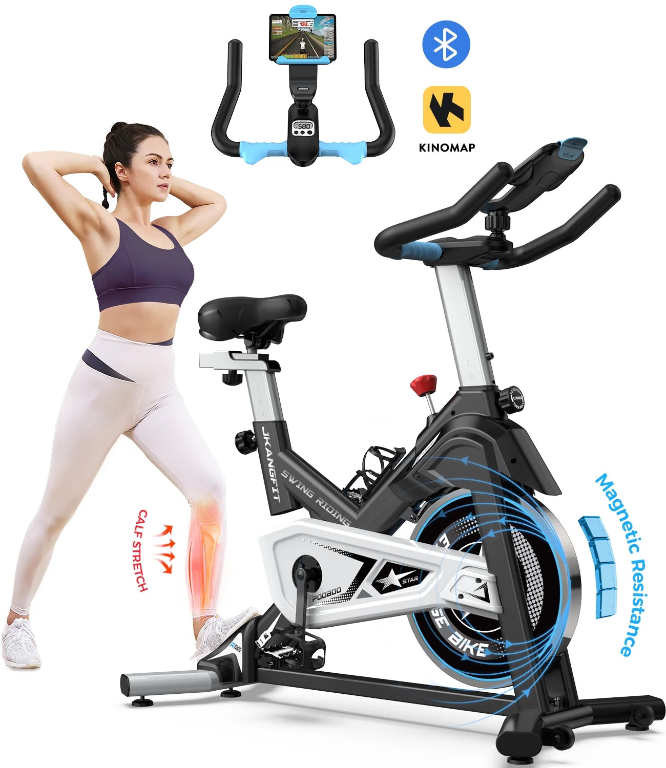 Bluetooth Magnetic Exercise Bike Indoor Cycling Bike Stationary Bikes 40Lbs Flywheel 350Lbs