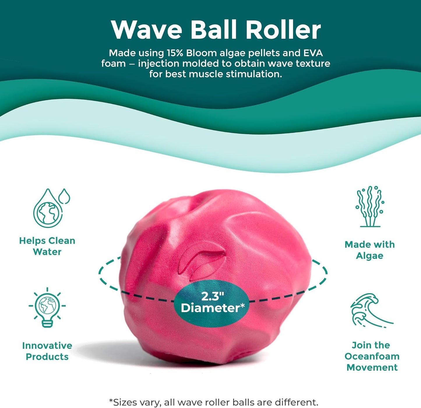 Wave Massage Ball Roller – Textured Lacrosse Ball for Plantar Fasciitis Relief, Muscle Knot Therapy, Myofascial Release – Travel Size Tool for Feet, Back Pain (Hot Pink and Gold) Pack of 2
