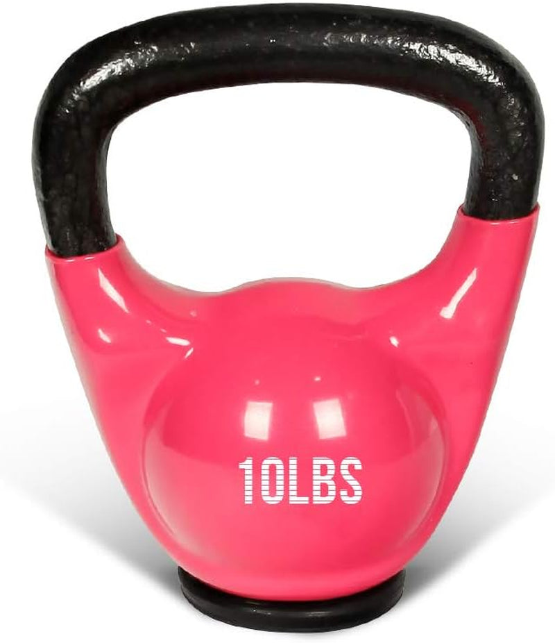 Vinyl Coated Kettlebells with Thick Rubber Base- Cast Iron Strength Training Fitness Weight Available: 10, 15, 20, 25 LBS