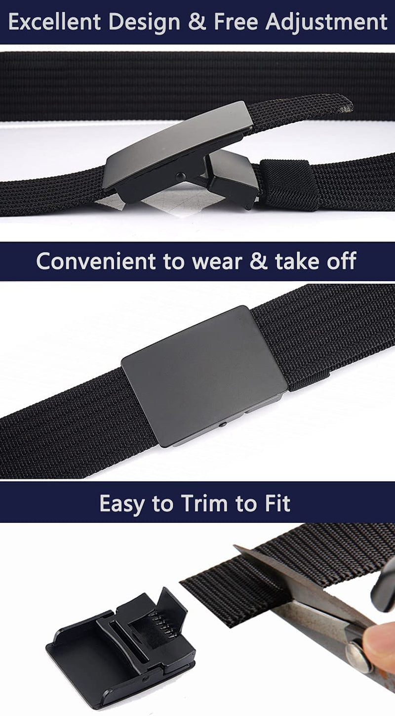 Men Nylon Web Belts - Metal Buckle, Fully Adjustable Belt Strap for Work, Easy Trim to Fit 28-49" Waist