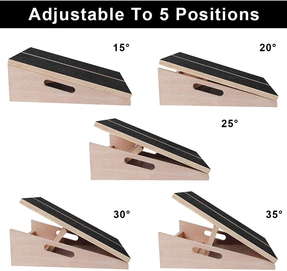 Professional Wooden Slant Board Calf Stretcher, Adjustable Incline Ankle Stretching Board, Extra Side Handle Design for Portability, 5 Positions Workout Board