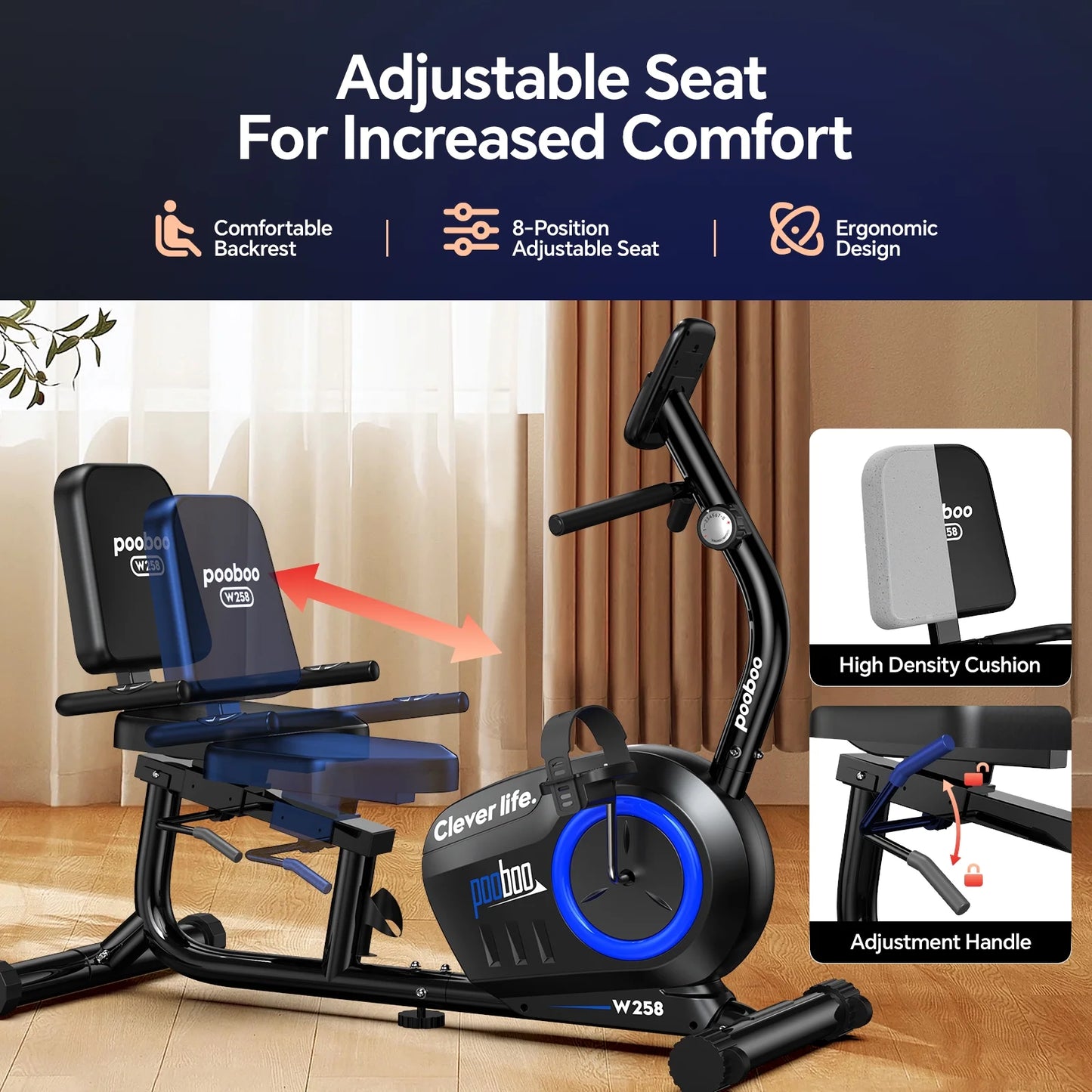 Recumbent Exercise Bikes Sit down Stationary Bicycle Magnetic Resistance Indoor Cycling Bike 380Lbs Capacity
