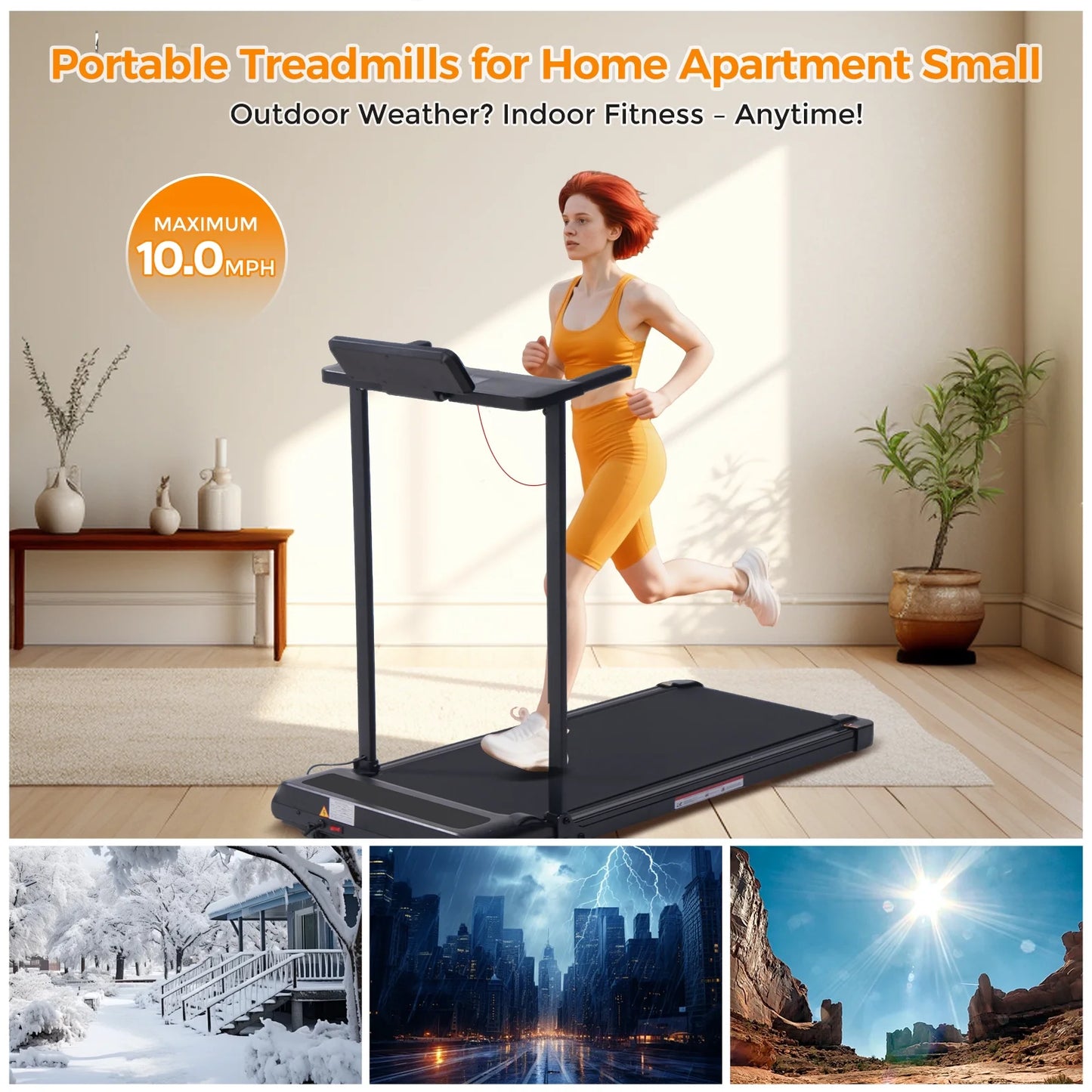 Portable Treadmills for Home Workouts Fitness,3.5Hp Walking Pad Treadmill with Handles,Compact Running Treadmill with LED Display,400Lbs