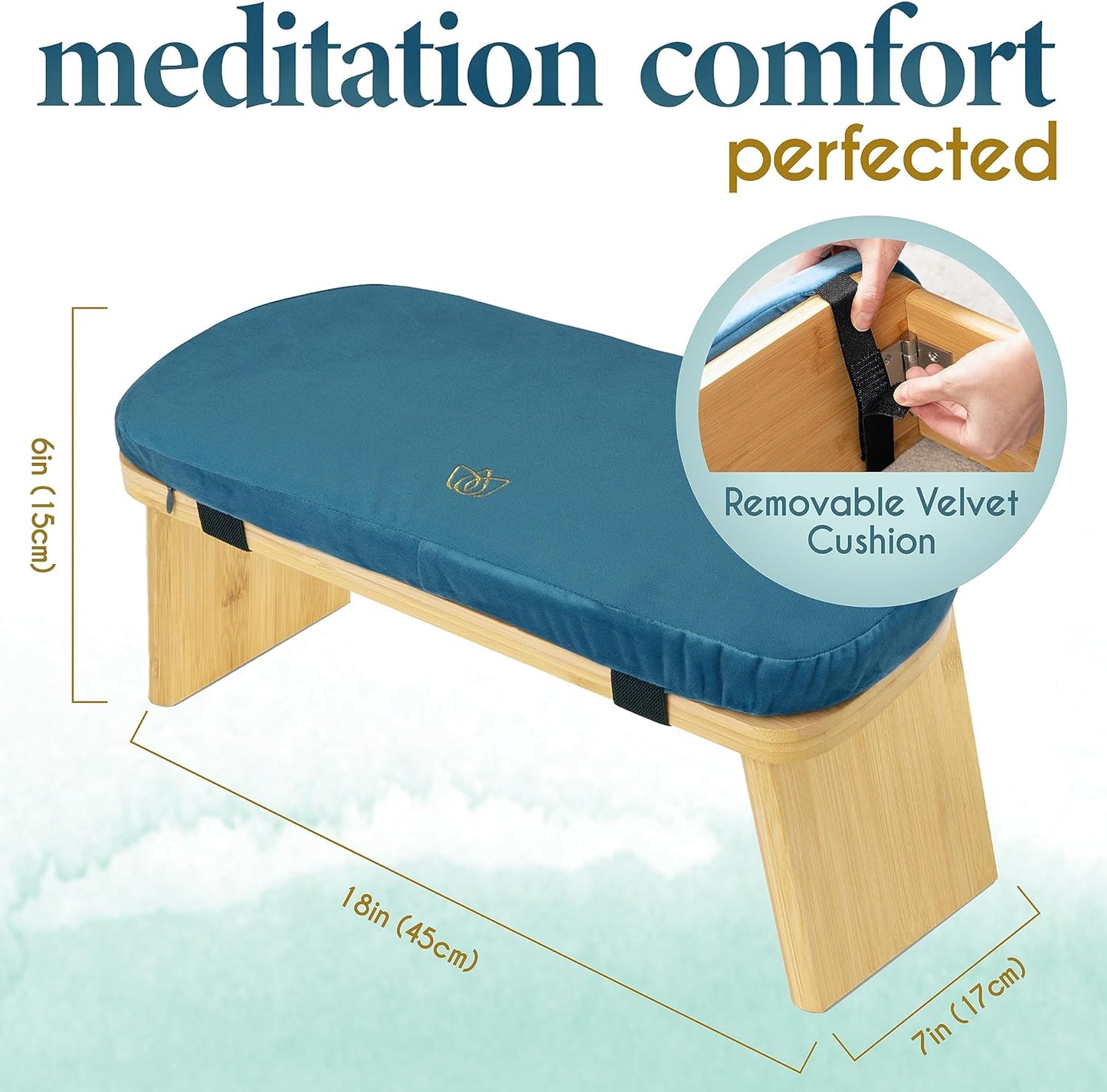 Folding Bamboo Kneeling Meditation Chair - 18 in X 7 in X 6 in Grey Modern Rectangular - with Cushion & Magnetic Locking Hinges - Portable Travel Meditation Bench with Anti-Slip Feet