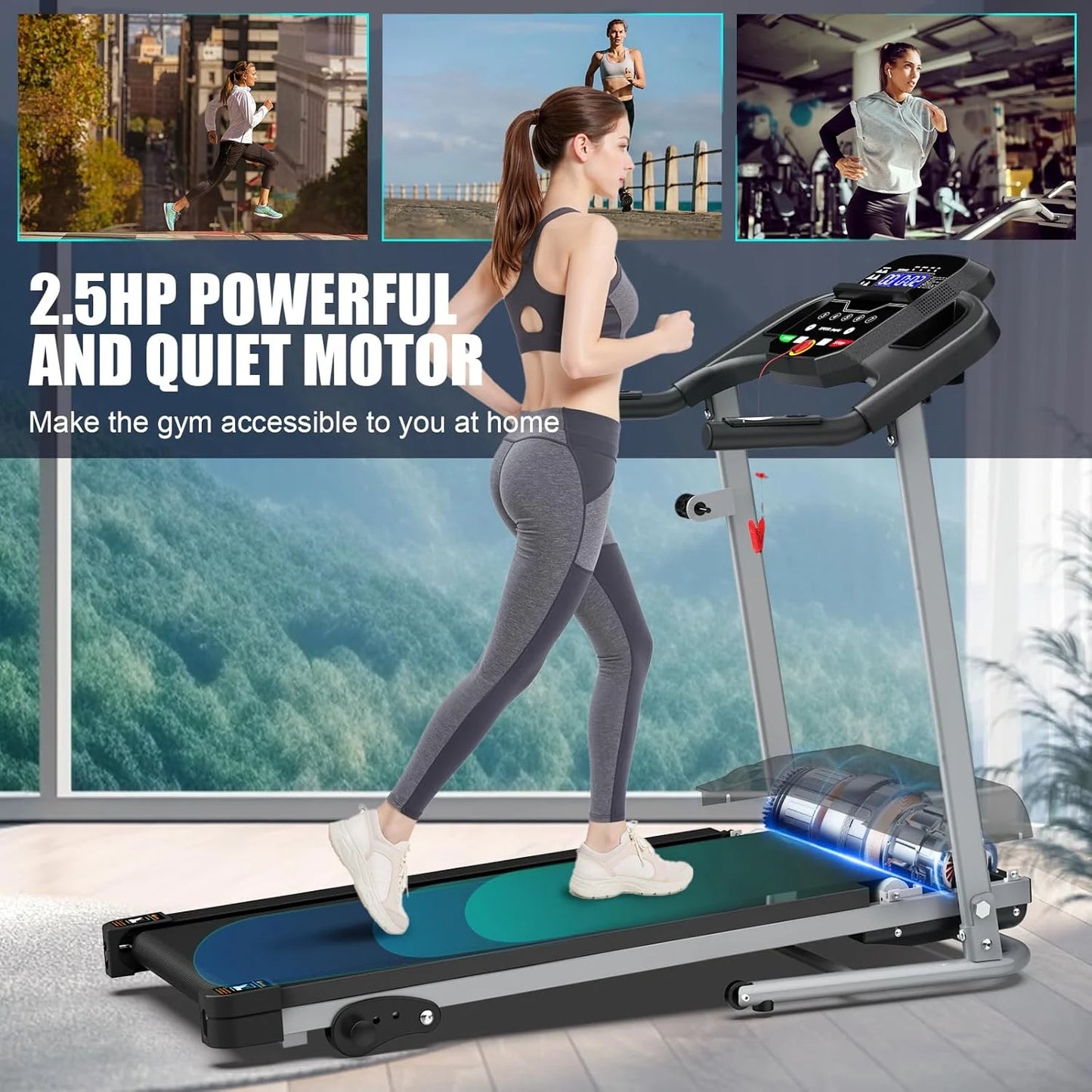 2.5HP Folding Treadmills for Home with Bluetooth & Incline, Portable Running Machine Electric Compact Treadmills Foldable for Exercise Home Gym Fitness Walking Jogging,Max Weight265Lb