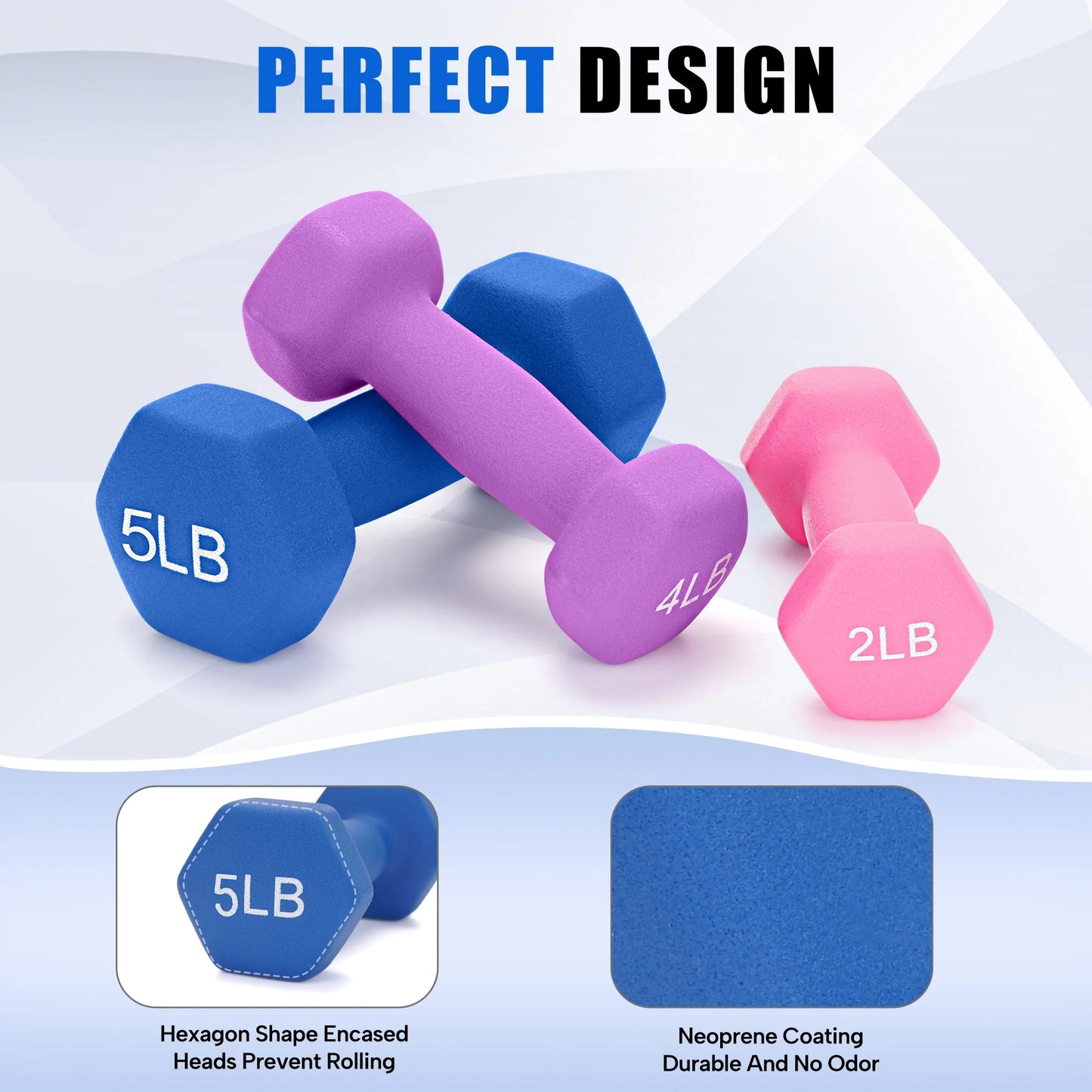 22 Lb Neoprene Dumbbell Combination Set, Featuring a Storage Box, Anti-Slip and Anti-Roll Hex Dumbbells in Pair for Strength Training, Resistance Training