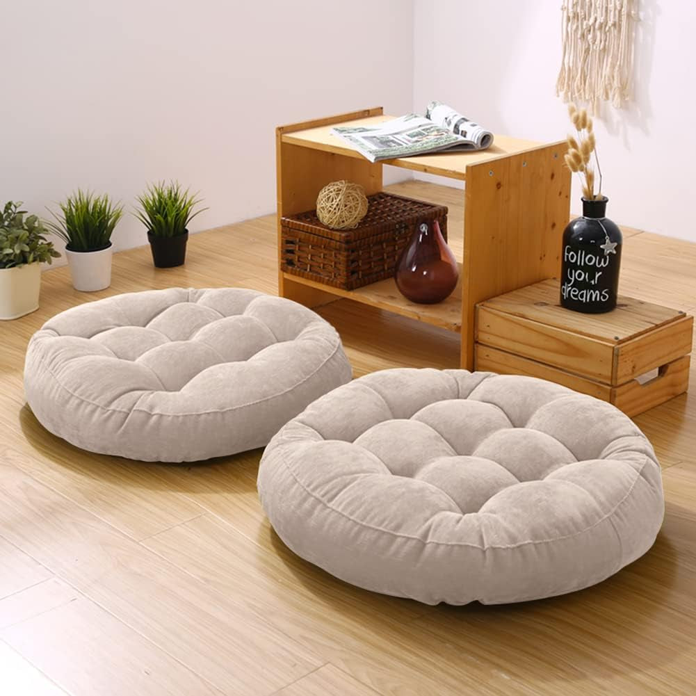 round Office Chair Cushions 22X22 Inch Outdoor Seat Pads Set of 2 Throw Floor Pillows for Adults Sitting Patio Garden, Beige