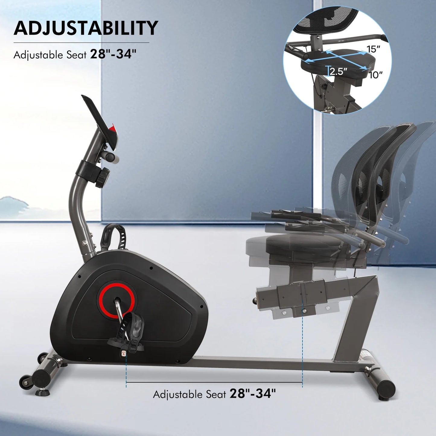 Recumbent Exercise Bike for Home Stationary Bike Sturdy Quiet 8 Levels Recumbent Bikes Large Comfortable Seat Heart Rate Handle & Ipad Holder for Gym Seniors Adults