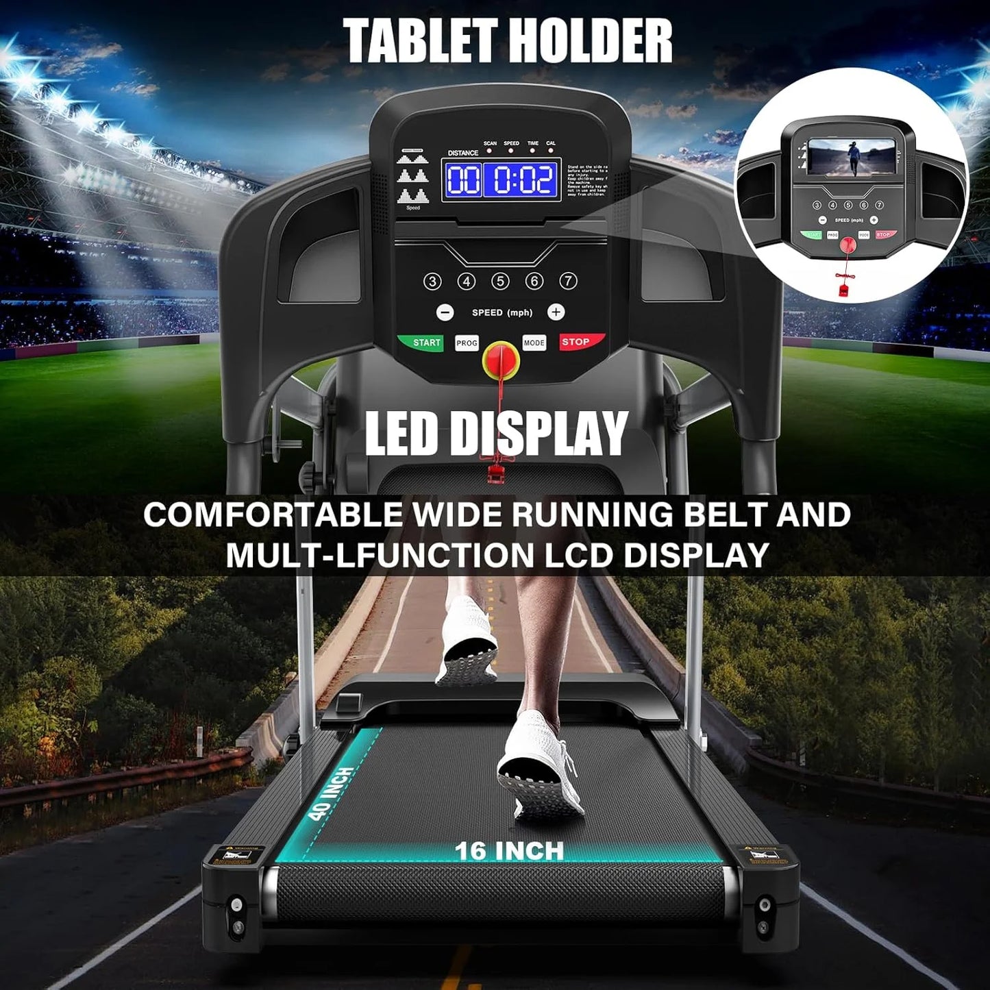 2.5HP Folding Treadmills for Home with Bluetooth & Incline, Portable Running Machine Electric Compact Treadmills Foldable for Exercise Home Gym Fitness Walking Jogging,Max Weight265Lb