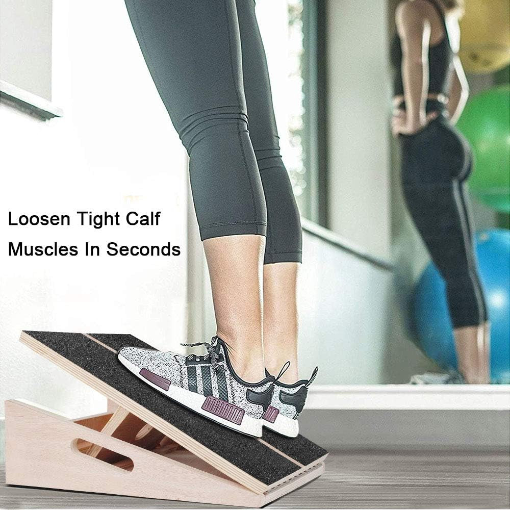 Professional Wooden Slant Board Calf Stretcher, Adjustable Incline Ankle Stretching Board, Extra Side Handle Design for Portability, 5 Positions Workout Board