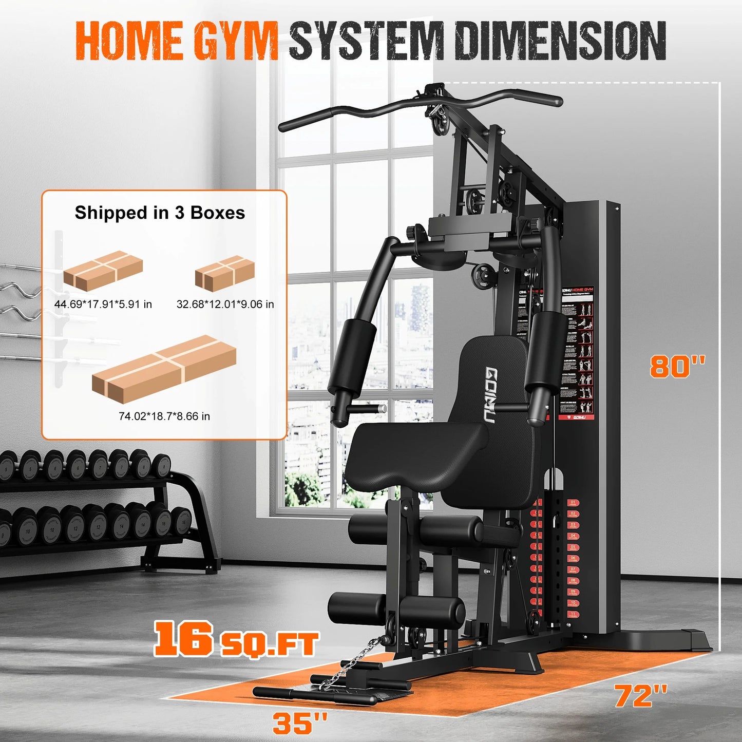 Home Gym, Workout Station with 150LBS Weight Stack, Multifunctional Home Gym Equipment with Pulley System for Full Body Strength Training
