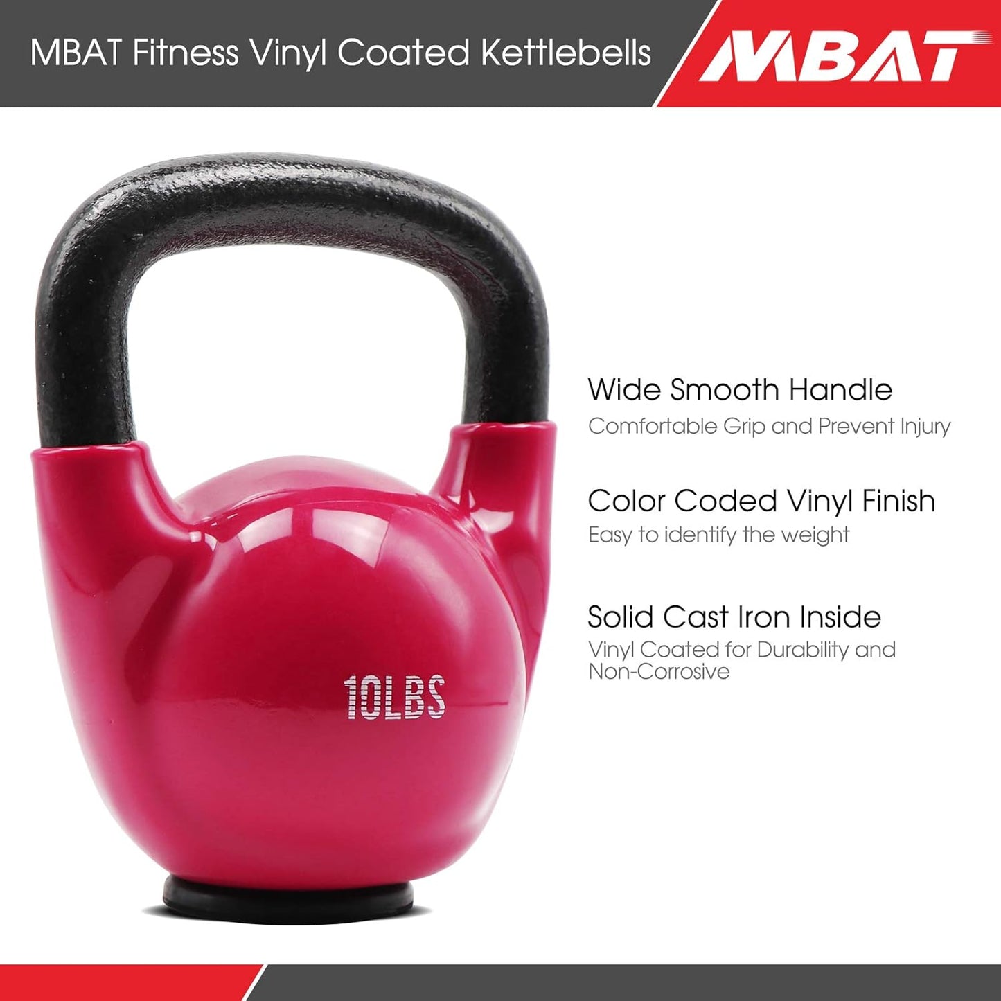 Vinyl Coated Kettlebells with Thick Rubber Base- Cast Iron Strength Training Fitness Weight Available: 10, 15, 20, 25 LBS