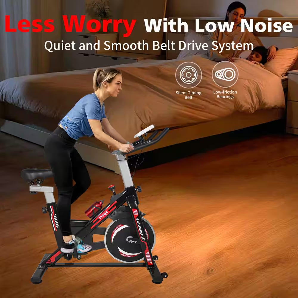 Black Red Steel Exercise Bike Cycling Bike with Comfortable Seat Cushion and LCD Display