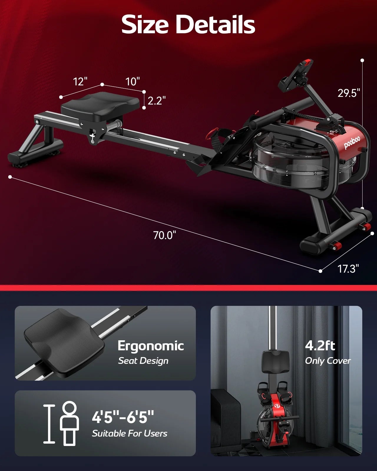 Build-In Bluetooth Water Rowing Machines Rower Foldable Indoor Rower Machines Home Exercise 350Lb